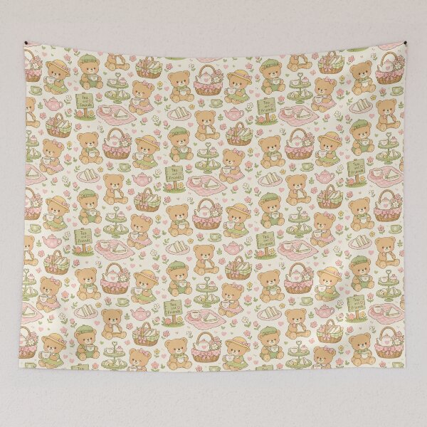 Item preview, Cute Teddy Bear Picnic Tea Kawaii Pattern designed and sold by Soft Berry Studio.