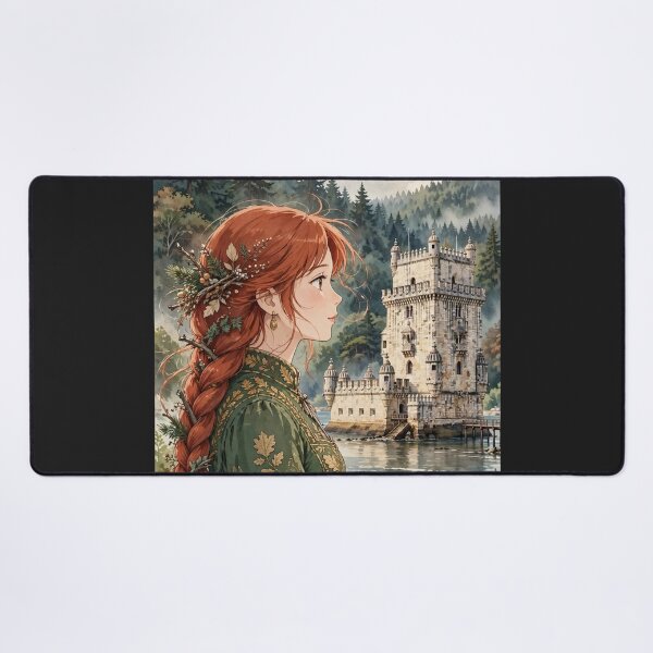 Item preview, Belém Tower Lisbon Portugal Travel Adventure Exploring the Iconic Portuguese Landmark Historic Architecture European City Travel and Wanderlust with Red Haired Woman designed and sold by DibujandoPorfa.