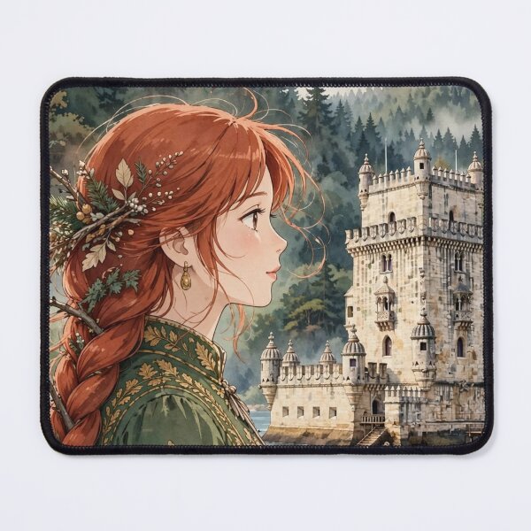 Item preview, Belém Tower Lisbon Portugal Travel Adventure Exploring the Iconic Portuguese Landmark Historic Architecture European City Travel and Wanderlust with Red Haired Woman designed and sold by DibujandoPorfa.