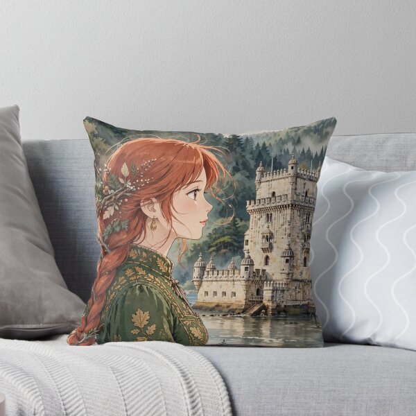 Item preview, Belém Tower Lisbon Portugal Travel Adventure Exploring the Iconic Portuguese Landmark Historic Architecture European City Travel and Wanderlust with Red Haired Woman designed and sold by DibujandoPorfa.