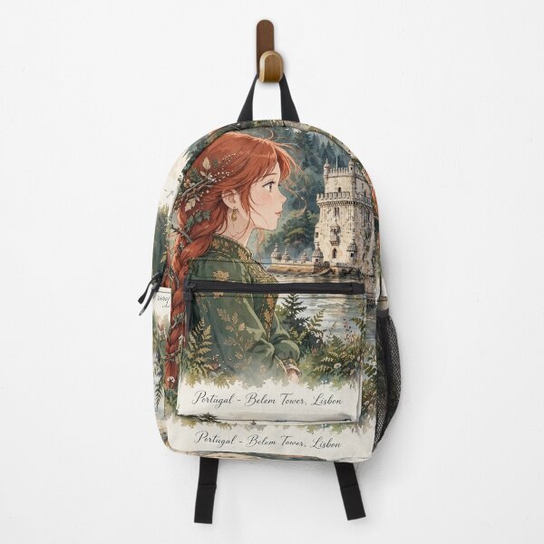 Item preview, Belém Tower Lisbon Portugal Travel Adventure Exploring the Iconic Portuguese Landmark Historic Architecture European City Travel and Wanderlust with Red Haired Woman designed and sold by DibujandoPorfa.