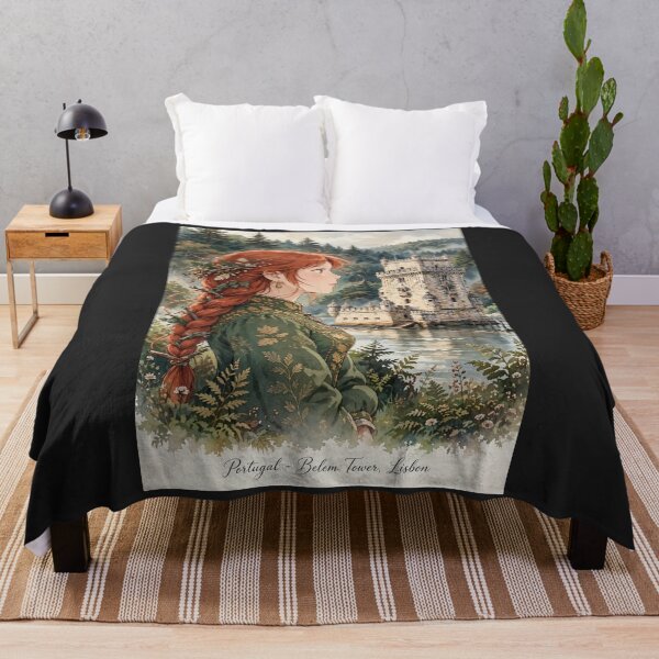 Item preview, Belém Tower Lisbon Portugal Travel Adventure Exploring the Iconic Portuguese Landmark Historic Architecture European City Travel and Wanderlust with Red Haired Woman designed and sold by DibujandoPorfa.
