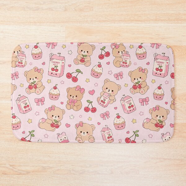 Item preview, Cherry Milk Teddy Bear Kawaii Pattern designed and sold by Soft Berry Studio.