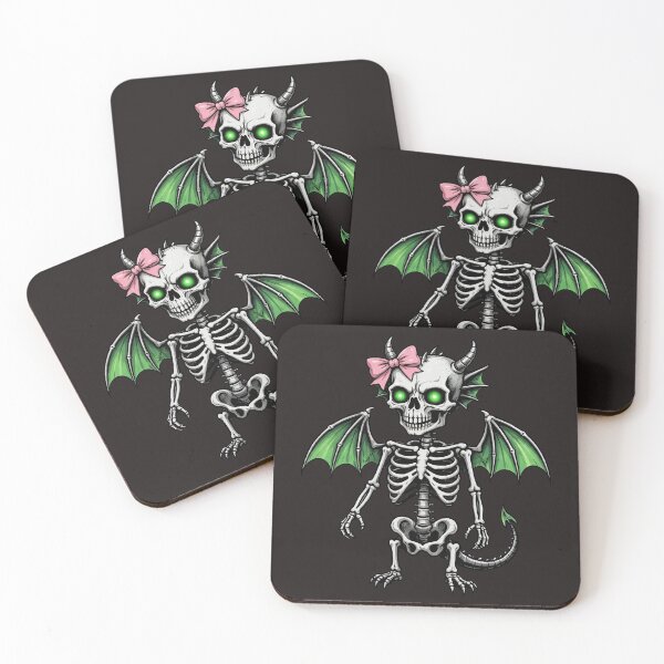 Item preview, Cute Baby Dragon Skeleton with Pink Bow - Kawaii Goth Demon Skull designed and sold by Goth Pets .