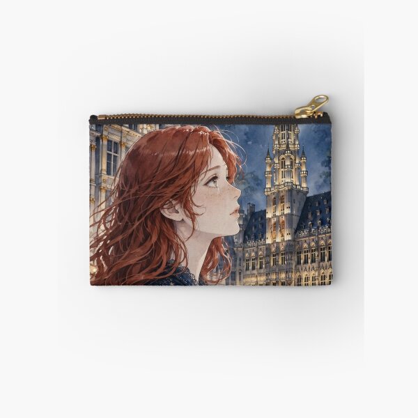 Item preview, Grand Place Brussels Belgium Travel Adventure Exploring the Iconic Historic Square Belgian Architecture European City Travel and Wanderlust with Red Haired Woman designed and sold by DibujandoPorfa.