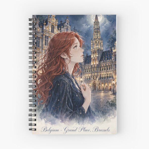 Item preview, Grand Place Brussels Belgium Travel Adventure Exploring the Iconic Historic Square Belgian Architecture European City Travel and Wanderlust with Red Haired Woman designed and sold by DibujandoPorfa.