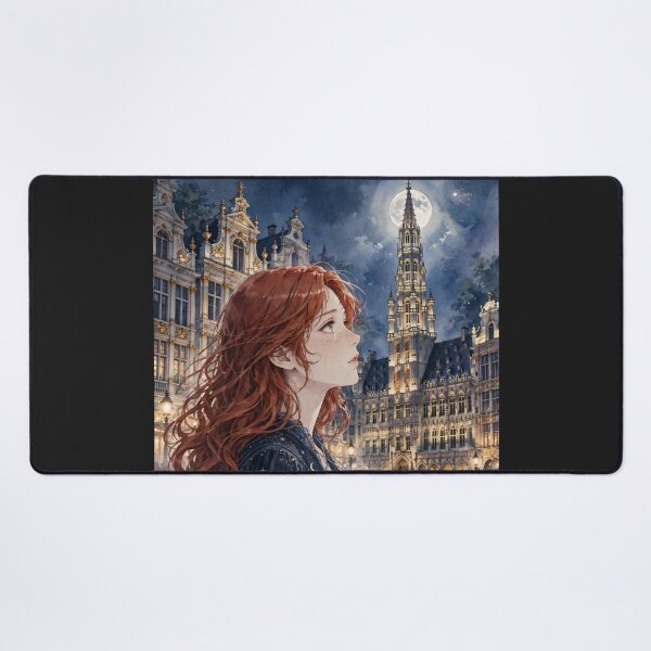 Item preview, Grand Place Brussels Belgium Travel Adventure Exploring the Iconic Historic Square Belgian Architecture European City Travel and Wanderlust with Red Haired Woman designed and sold by DibujandoPorfa.