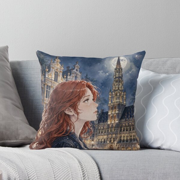 Item preview, Grand Place Brussels Belgium Travel Adventure Exploring the Iconic Historic Square Belgian Architecture European City Travel and Wanderlust with Red Haired Woman designed and sold by DibujandoPorfa.