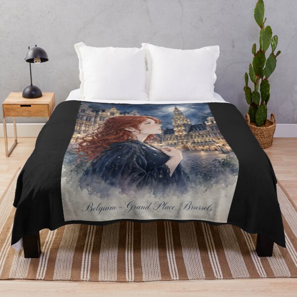 Item preview, Grand Place Brussels Belgium Travel Adventure Exploring the Iconic Historic Square Belgian Architecture European City Travel and Wanderlust with Red Haired Woman designed and sold by DibujandoPorfa.
