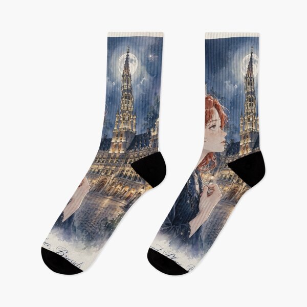 Item preview, Grand Place Brussels Belgium Travel Adventure Exploring the Iconic Historic Square Belgian Architecture European City Travel and Wanderlust with Red Haired Woman designed and sold by DibujandoPorfa.