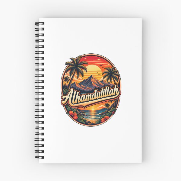 Item preview, Alhamdulillah Retro Sunset Badge | Vintage Mountains, Ocean & Palm Trees designed and sold by BRWAS.