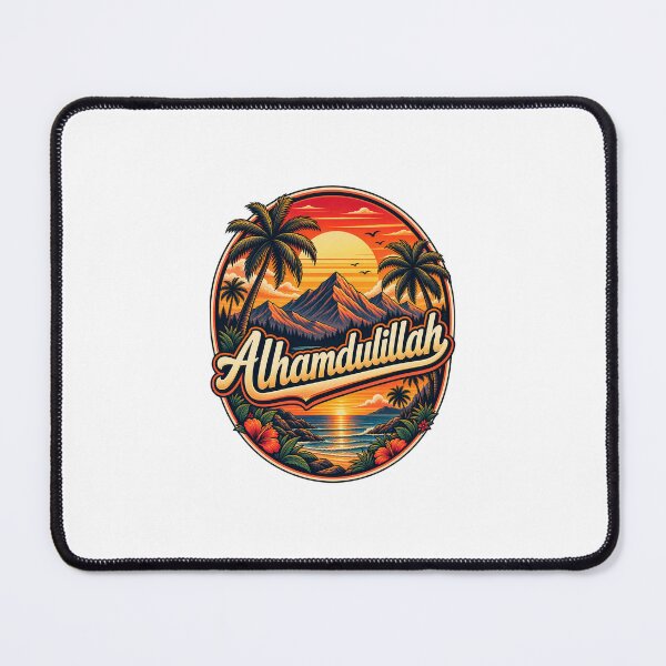 Item preview, Alhamdulillah Retro Sunset Badge | Vintage Mountains, Ocean & Palm Trees designed and sold by BRWAS.