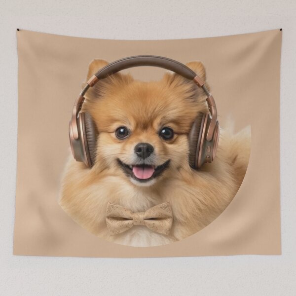 Item preview, Dapper Pomeranian Spitz with Bronze Headphones designed and sold by Sulco Design.