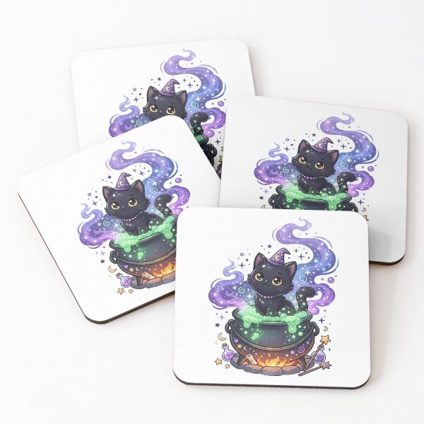 Item preview, Cute Black Cat Witch Cauldron Magic Art designed and sold by Rahat3344.