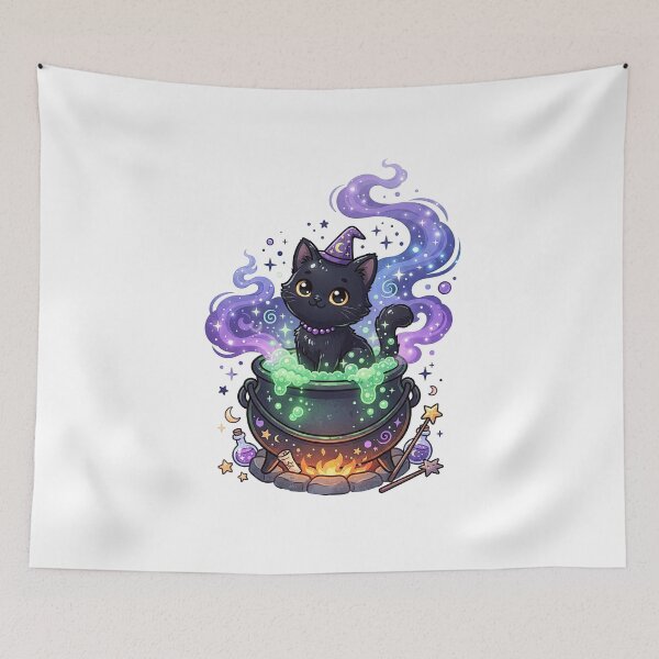 Item preview, Cute Black Cat Witch Cauldron Magic Art designed and sold by Rahat3344.
