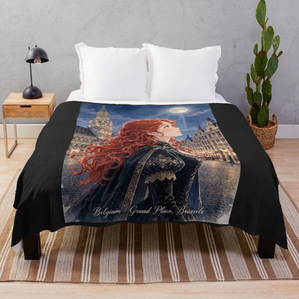 Item preview, Grand Place Brussels Belgium Travel Adventure Exploring the Iconic Historic Square Belgian Architecture European City Travel and Wanderlust with Red Haired Woman designed and sold by DibujandoPorfa.