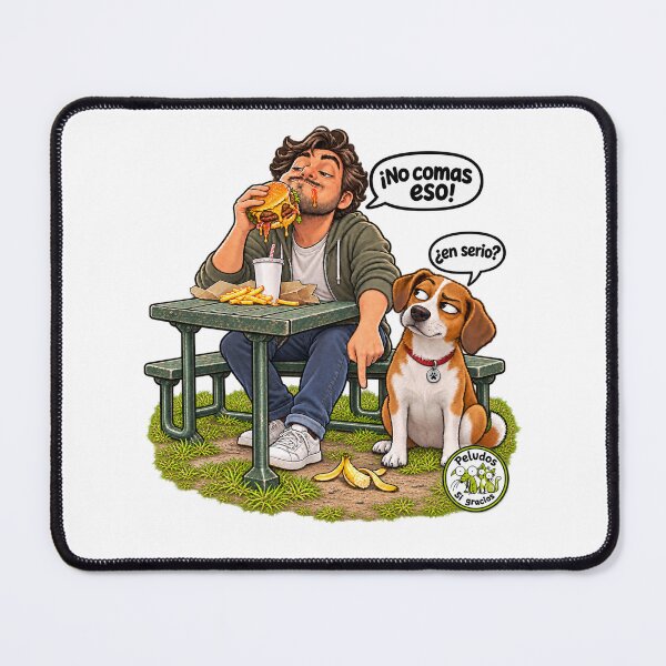 Item preview, Canine humor: dog and owner eating in the park designed and sold by Peludos, Sí gracias.