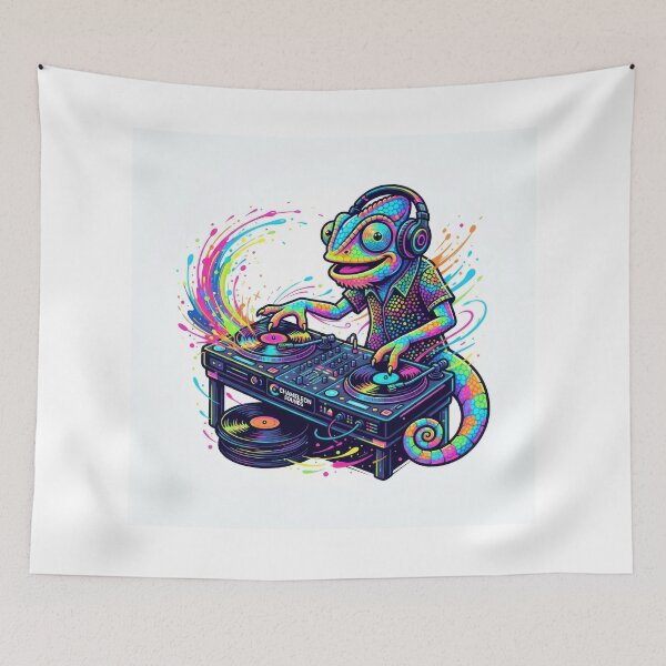 Item preview, Colorful DJ Chameleon Mixing Vinyl Music Art designed and sold by Rahat3344.