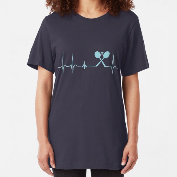Heartbeat Badminton T-Shirt - Cool Funny Nerdy Badminton Player Coach Team Humor Statement Graphic Image Quote Tee Shirt Gift Slim Fit T-Shirt