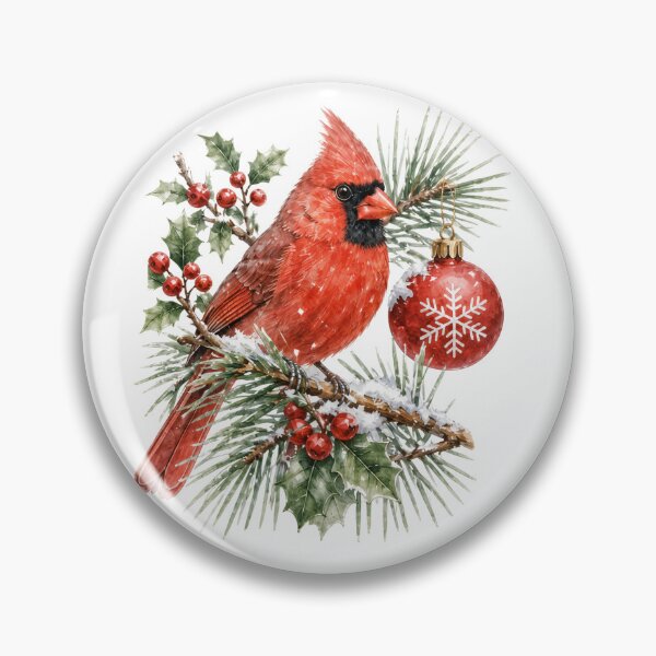 Item preview, Christmas Cardinal Bird with Red Ornament and Pine Branch designed and sold by JessArty.