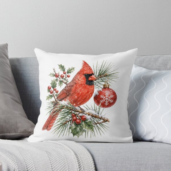 Item preview, Christmas Cardinal Bird with Red Ornament and Pine Branch designed and sold by JessArty.