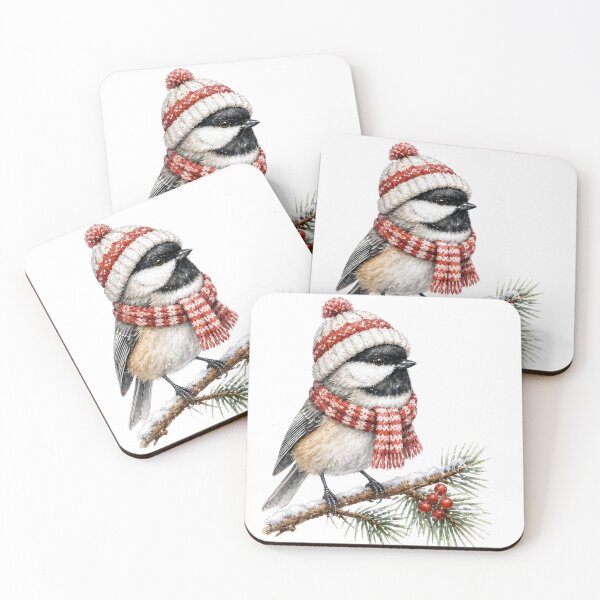 Item preview, Christmas Chickadee Bird Wearing a Cozy Red Winter Scarf designed and sold by JessArty ⭐⭐⭐⭐⭐.