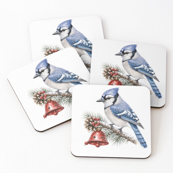 Item preview, Christmas Blue Jay Bird with Holly, Bell and Berries designed and sold by JessArty ⭐⭐⭐⭐⭐.