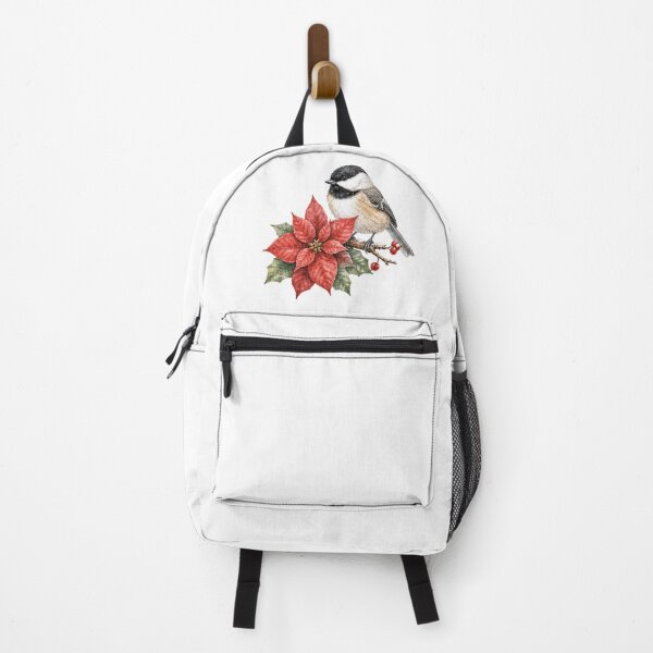 Item preview, Christmas Chickadee Bird with Red Poinsettia Flowers designed and sold by JessArty.