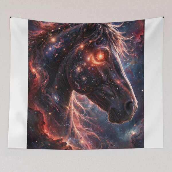 Item preview, Cosmic Fire Horse - Galaxy Horse God With Glowing Nebula Eye Fantasy Art designed and sold by Sourcestores1.