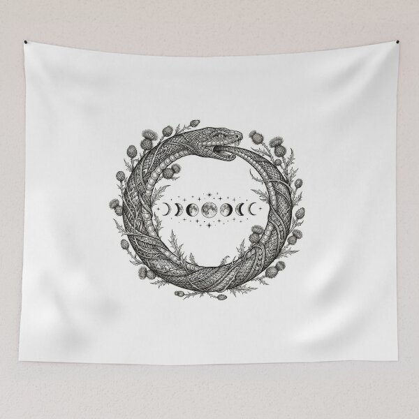 Item preview, Ouroboros Snake Moon Phases Botanical Linework Art designed and sold by Rahat3344.