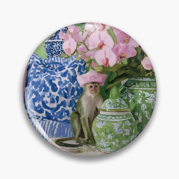 Item preview, Cheeky Monkey y orquídeas rosas en una habitación de estilo chino. designed and sold by SophieClimaArt.