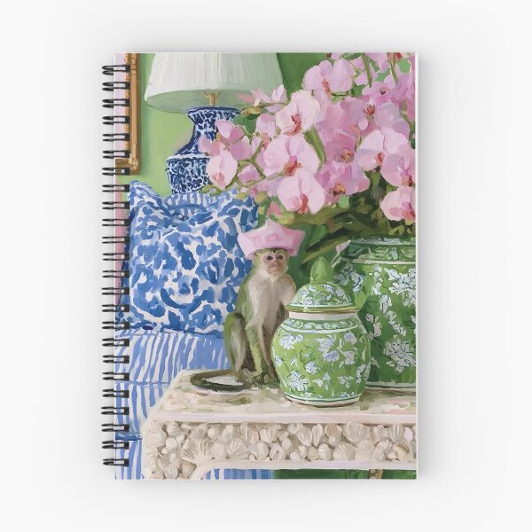 Item preview, Cheeky Monkey y orquídeas rosas en una habitación de estilo chino. designed and sold by SophieClimaArt.