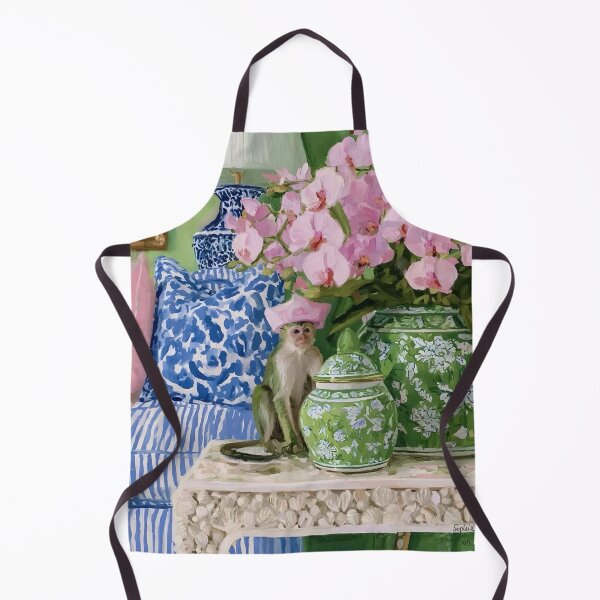 Item preview, Cheeky Monkey and pink orchids in chinoiserie room designed and sold by SophieClimaArt.
