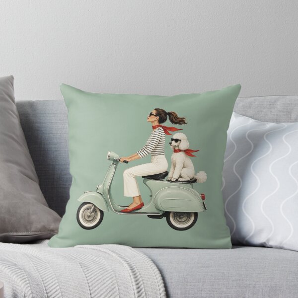 Artikelvorschau, Mädchen auf grünem Vespa-Roller mit weißem Königspudel entworfen und verkauft von PoppeeFrost.