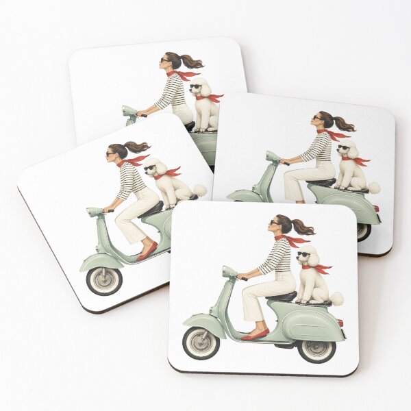 Item preview, Girl on Green Vespa Scooter with White Standard Poodle designed and sold by PoppeeFrost.
