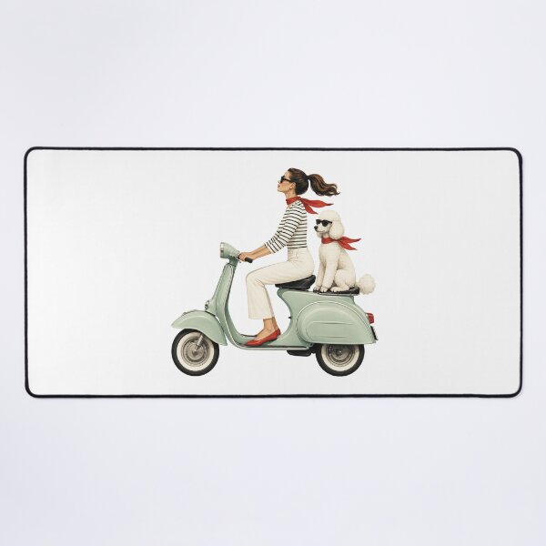 Item preview, Girl on Green Vespa Scooter with White Standard Poodle designed and sold by PoppeeFrost.