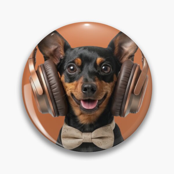 Item preview, Dapper Miniature Pinscher with Bronze Headphones designed and sold by Sulco Design.