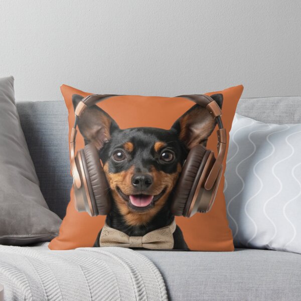 Item preview, Dapper Miniature Pinscher with Bronze Headphones designed and sold by Sulco Design.