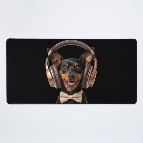 Item preview, Dapper Miniature Pinscher with Bronze Headphones designed and sold by Sulco Design.
