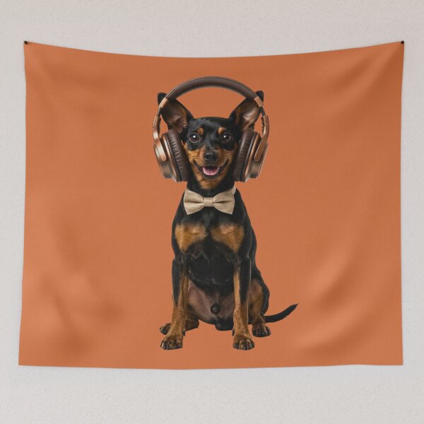 Item preview, Dapper Miniature Pinscher with Bronze Headphones designed and sold by Sulco Design.