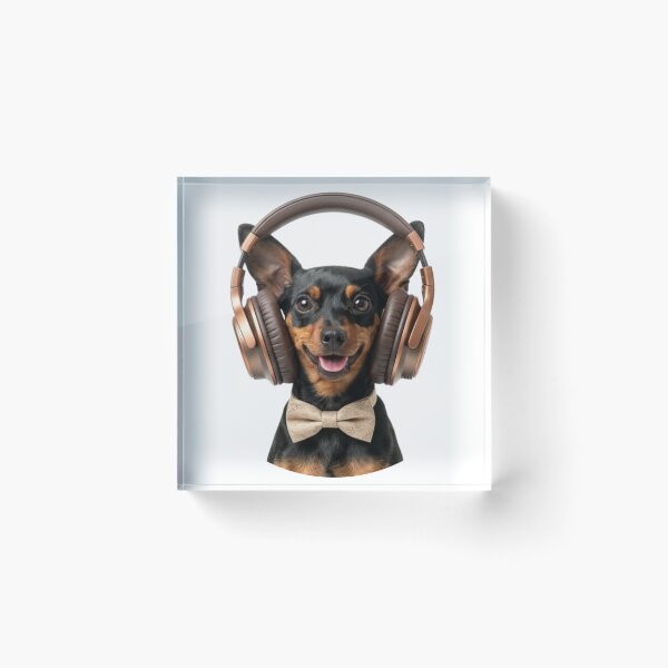 Item preview, Dapper Miniature Pinscher with Bronze Headphones designed and sold by Sulco Design.