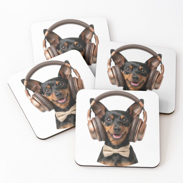 Item preview, Dapper Miniature Pinscher with Bronze Headphones designed and sold by Sulco Design.