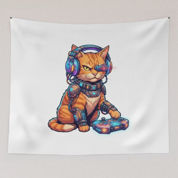 Item preview, Cyberpunk Gamer Cat Futuristic Cyborg Art designed and sold by Rahat3344.