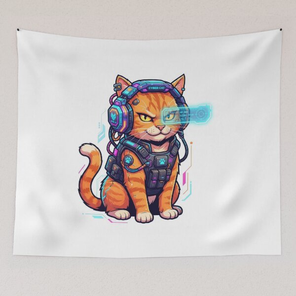 Item preview, Cyber Cat Sci-Fi Futuristic Gamer Orange Tabby Art designed and sold by Rahat3344.