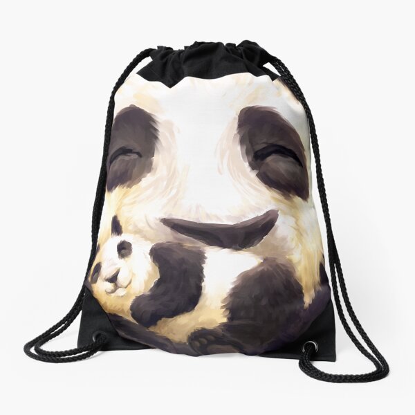Panda hug Drawstring Bag