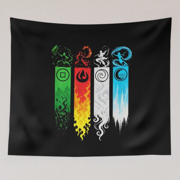 Item preview, Four Elements Master Banners Martial Arts Monk Art designed and sold by lamiarte.