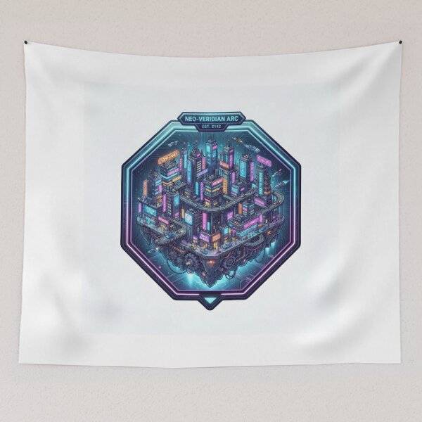 Item preview, Neo-Veridian Arc Cyberpunk Floating City Art designed and sold by Rahat3344.