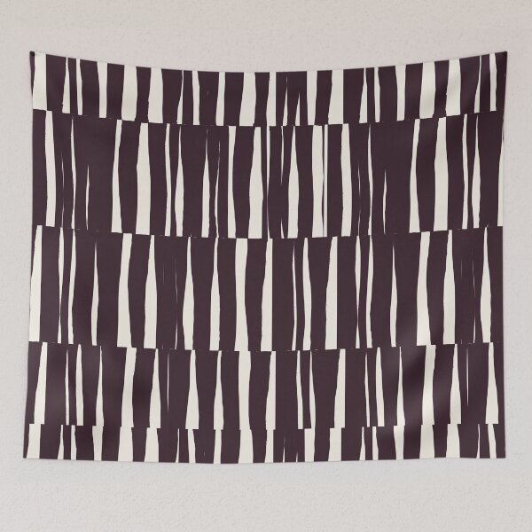 Item preview, Minimal Geometric Rectangles Lines 15 | Dark Plum Cream Irregular Hand Drawn Stripes designed and sold by MarleneCanto.