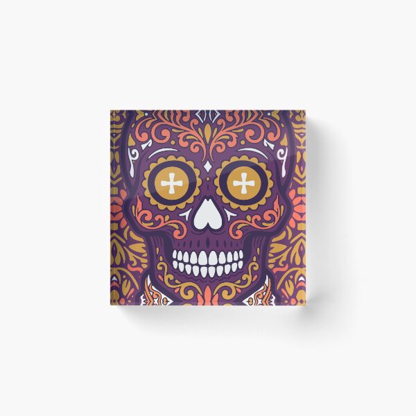 Item preview, Sugar Skull — Day of the Dead Ornamental Art | Purple Gold Flat Illustration designed and sold by  Ojo de Lilith.
