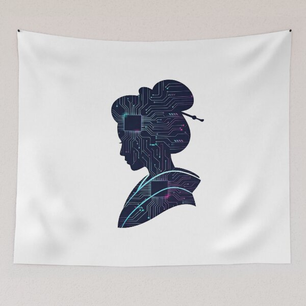 Item preview, Cyberpunk Geisha Profile Circuit Board Silhouette Art designed and sold by Rahat3344.